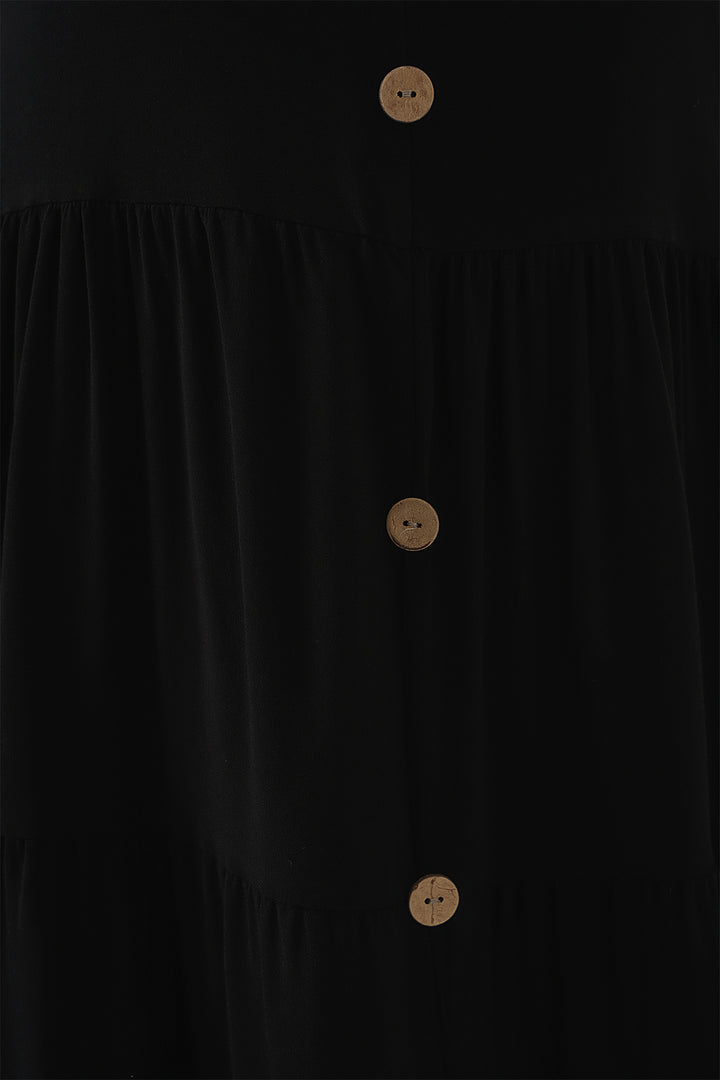 BGD Women Woman Zero Sleeve Buttoned Short Dress 2571 - Black - Meaux