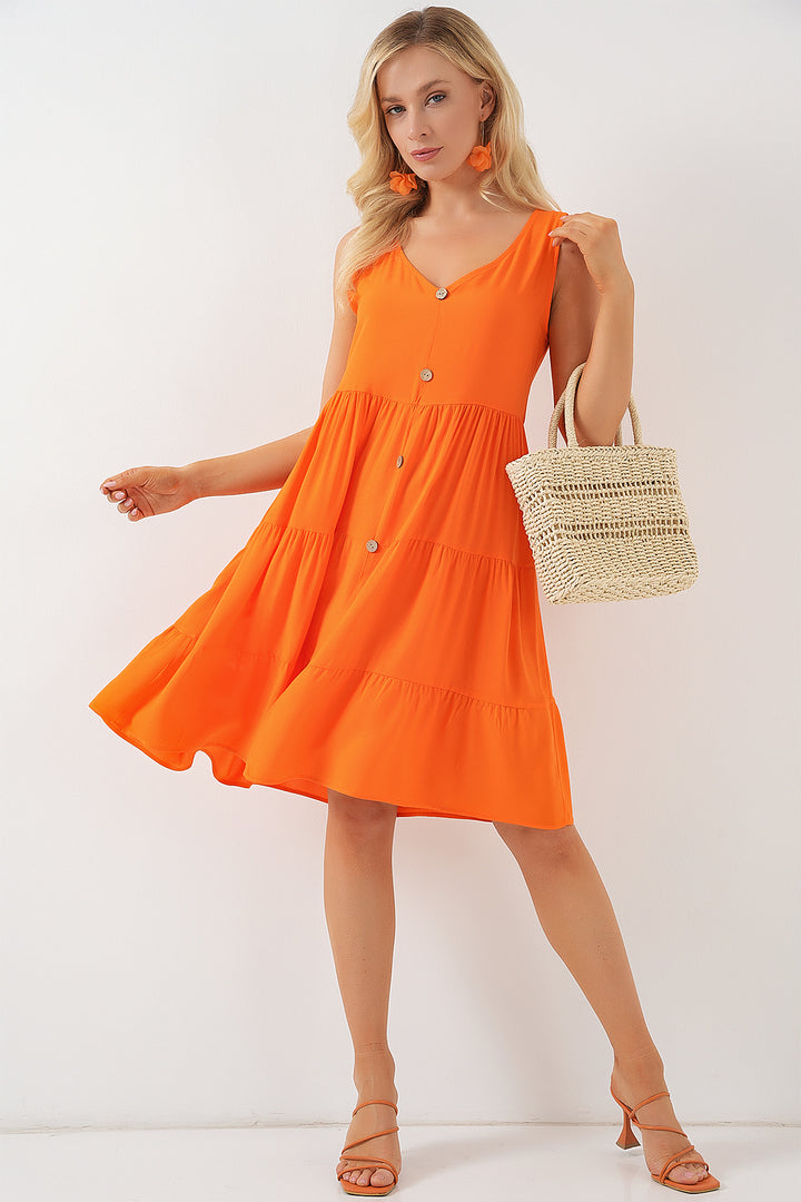 BGD Women Woman Zero Sleeve Buttoned Short Dress 2571 - Orange - Middlesbrough