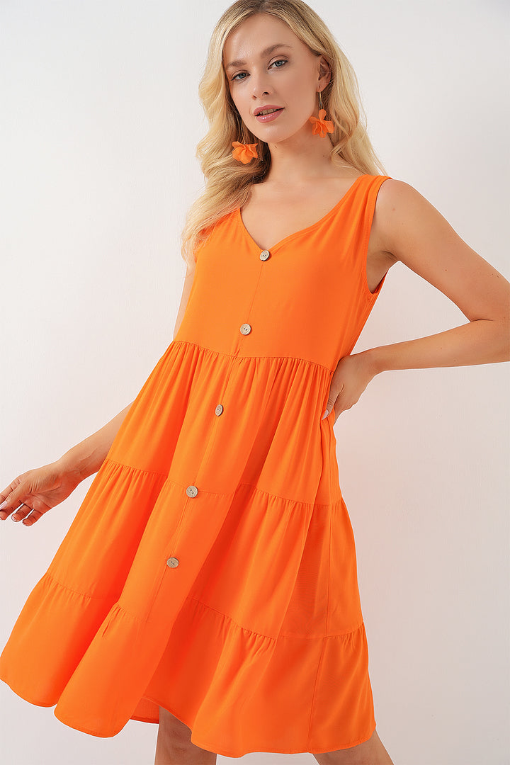 BGD Women Woman Zero Sleeve Buttoned Short Dress 2571 - Orange - Middlesbrough