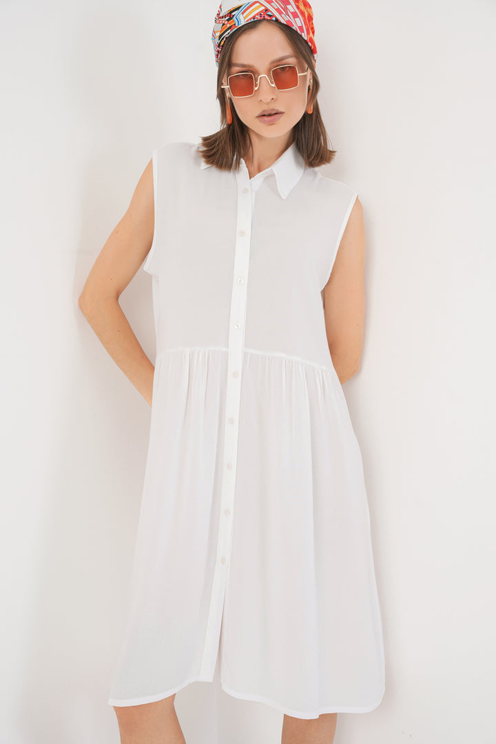 BGD Women Woman Zero Sleeve Midi Dress 2563 - White - Boadilla del Monte
