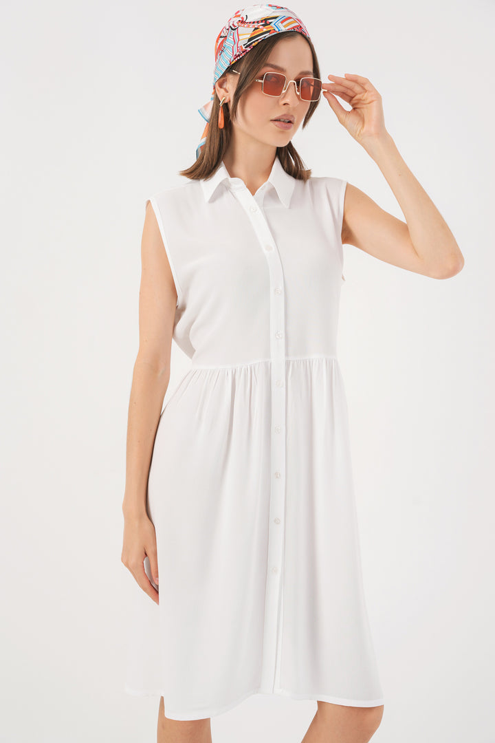 BGD Women Woman Zero Sleeve Midi Dress 2563 - White - Boadilla del Monte