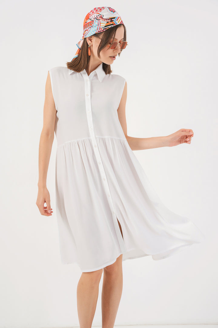BGD Women Woman Zero Sleeve Midi Dress 2563 - White - Boadilla del Monte