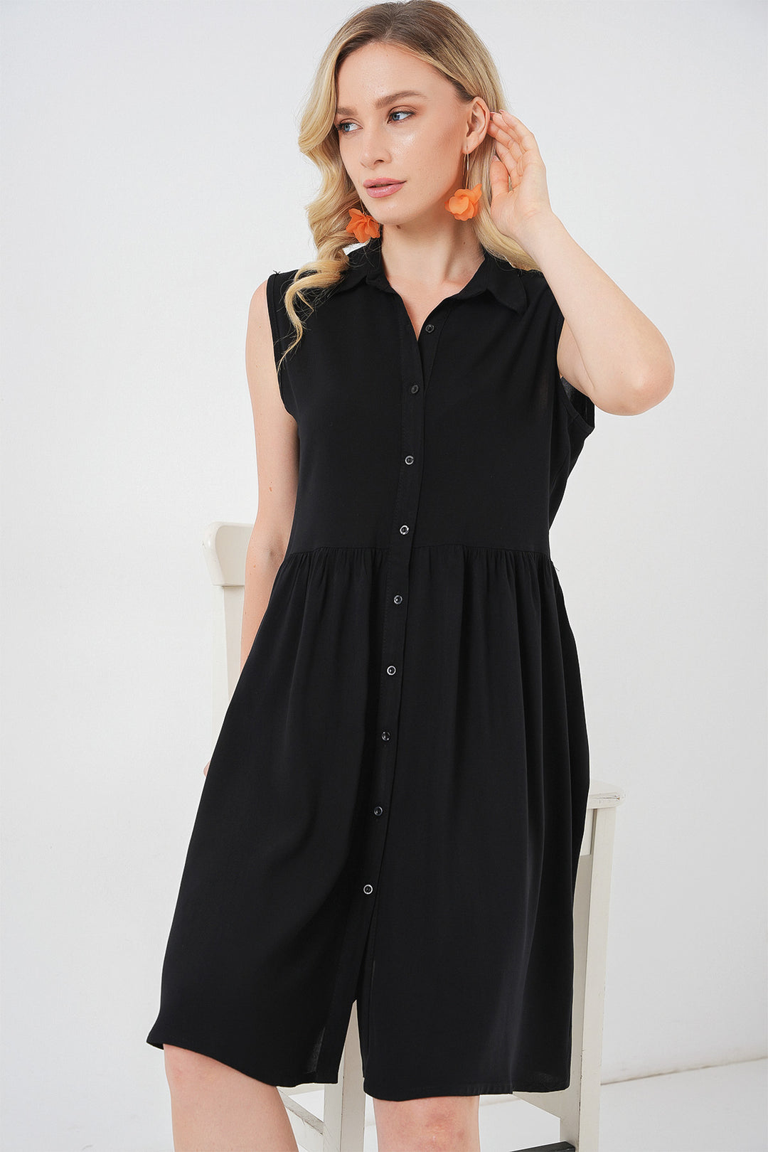 BGD Women Woman Zero Sleeve Midi Dress 2563 - Black - Erlangen