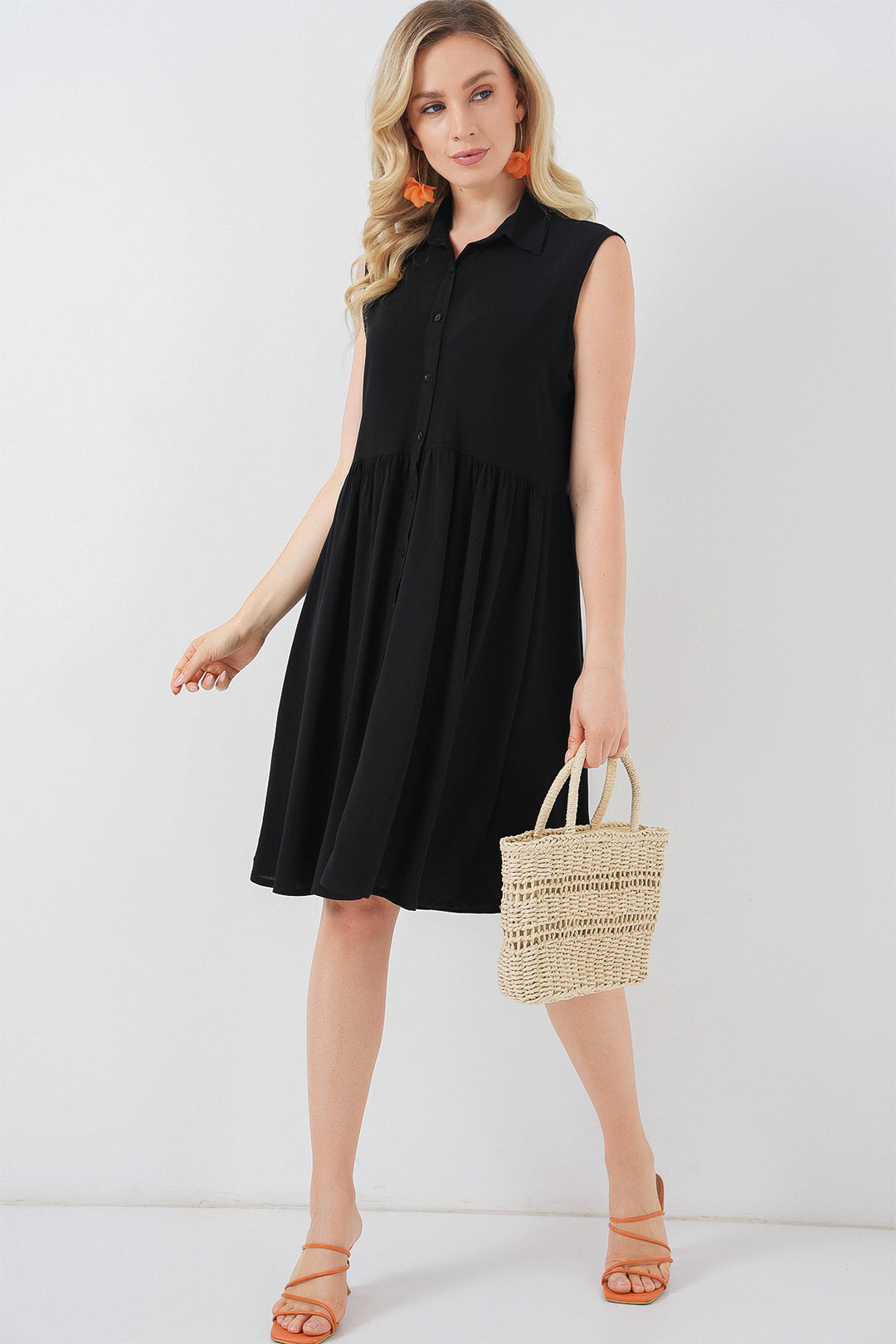BGD Women Woman Zero Sleeve Midi Dress 2563 - Black - Erlangen