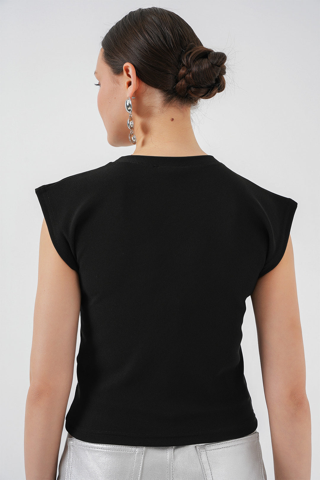 BGD Women Woman Zero Sleeve Stone Embellished Blouse 931 - Black - Tyler