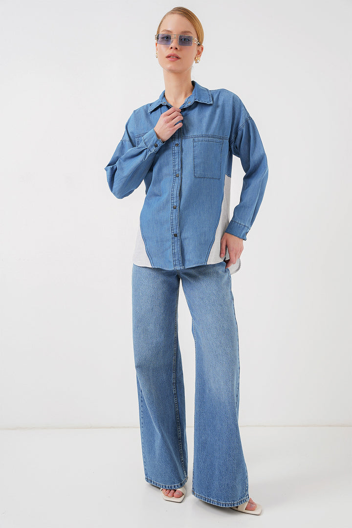 BGD Women Woman Back Detailed Denim Shirt 20305 - Blue - Yorba Linda