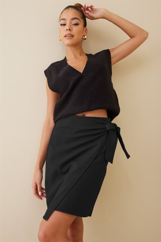 MDX Woman Black Basic Tied Fabric Skirt MG1458 - Oradea