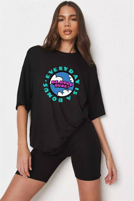 MDX Woman Black Printed Oversize T-shirt MG948 - York