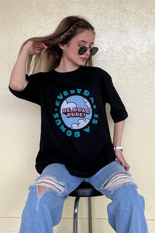 MDX Woman Black Printed Oversize T-shirt MG948 - York