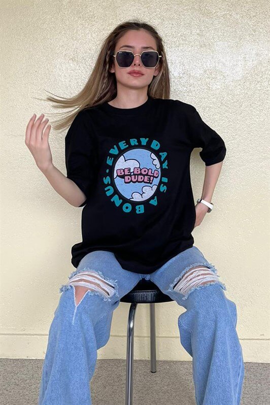 MDX Woman Black Printed Oversize T-shirt MG948 - York