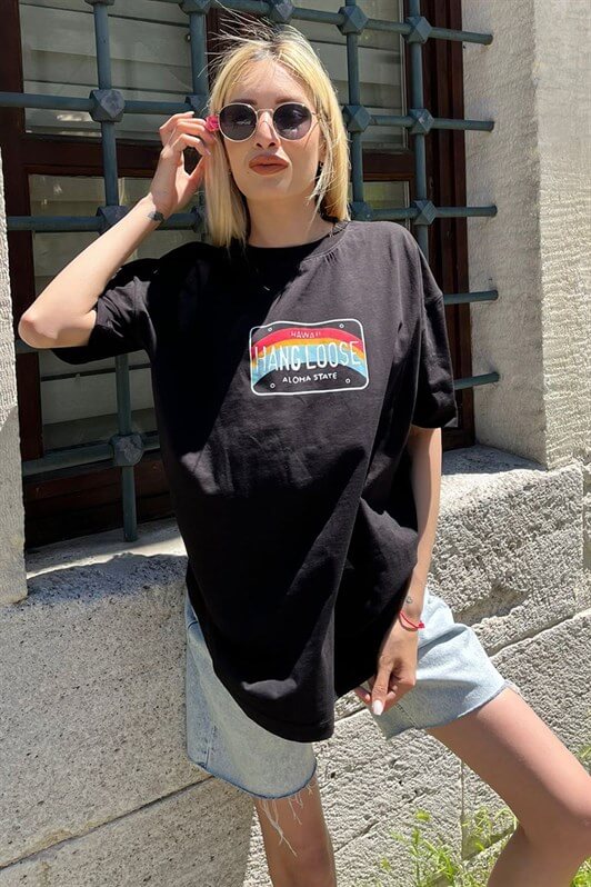 MDX Woman Black Printed Oversize T-shirt MG808 - Modica