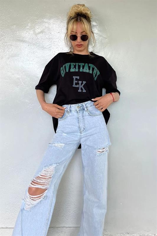 MDX Woman Black Printed Oversize T-shirt MG1318 - Telford
