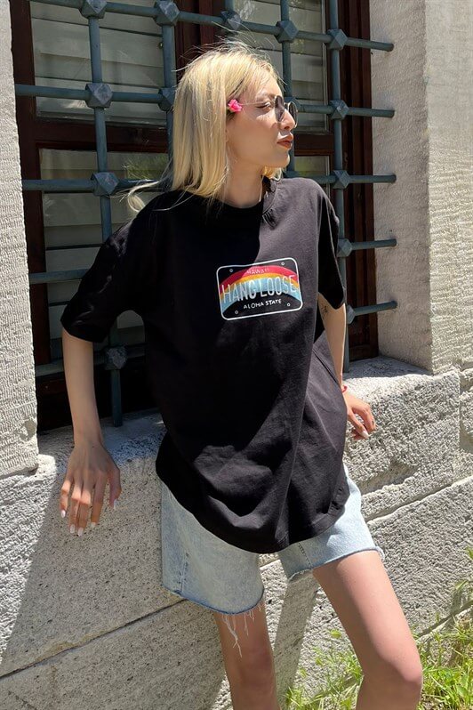 MDX Woman Black Printed Oversize T-shirt MG808 - Modica