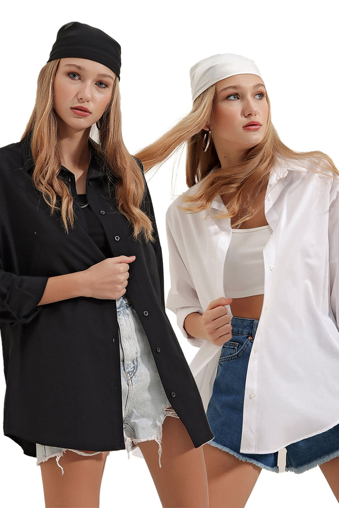 BGD Women Kadın Siyah Beyaz Oversize Basic Gömlek 3900 - Martina Franca