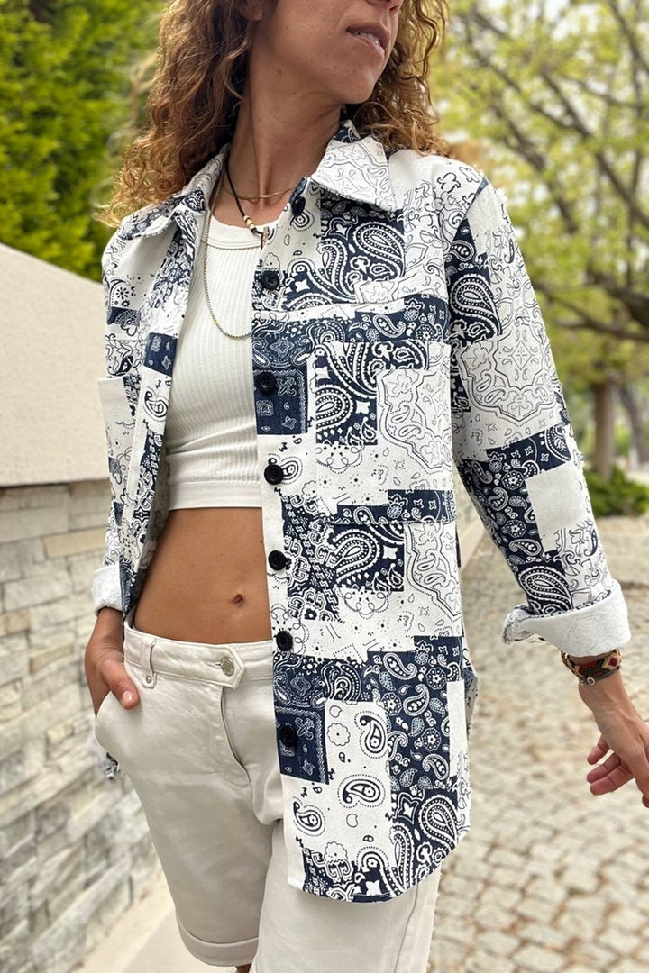 جاكيت جبردين أسود نسائي من GNS مع قميص منقوش ذاتيًا وأزرار وجيب مزدوج BST700-3551 - كابو سان لوكاس