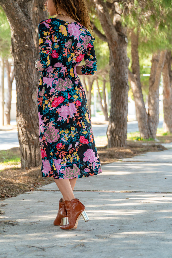 GNS Woman Black Wrap Floral Dress BST2259 - San Marcos