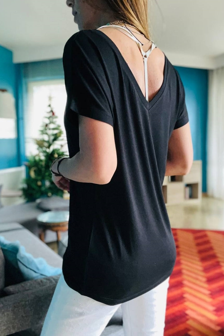 GNS Woman Black Front Back V Loose T-Shirt - Perris