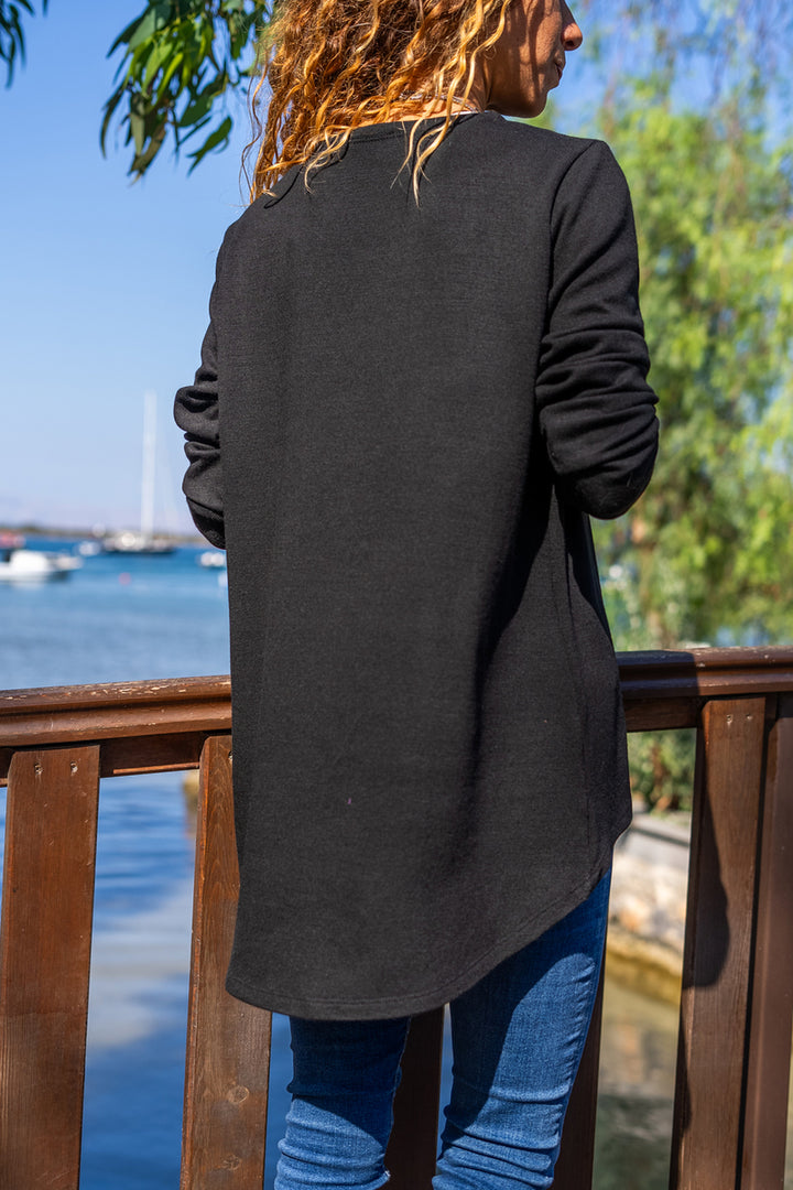 GNS Woman Black Shawl Collar Asymmetric Cut Buttoned Loose Cardigan Bst3328 - West Des Moines