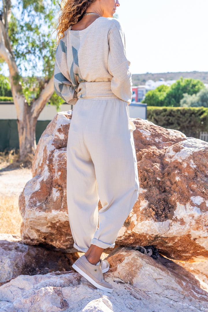 GNS Woman Stone Washed High Waist Belted Pocketed Baggy Pants Rsd3071 - Hesperia