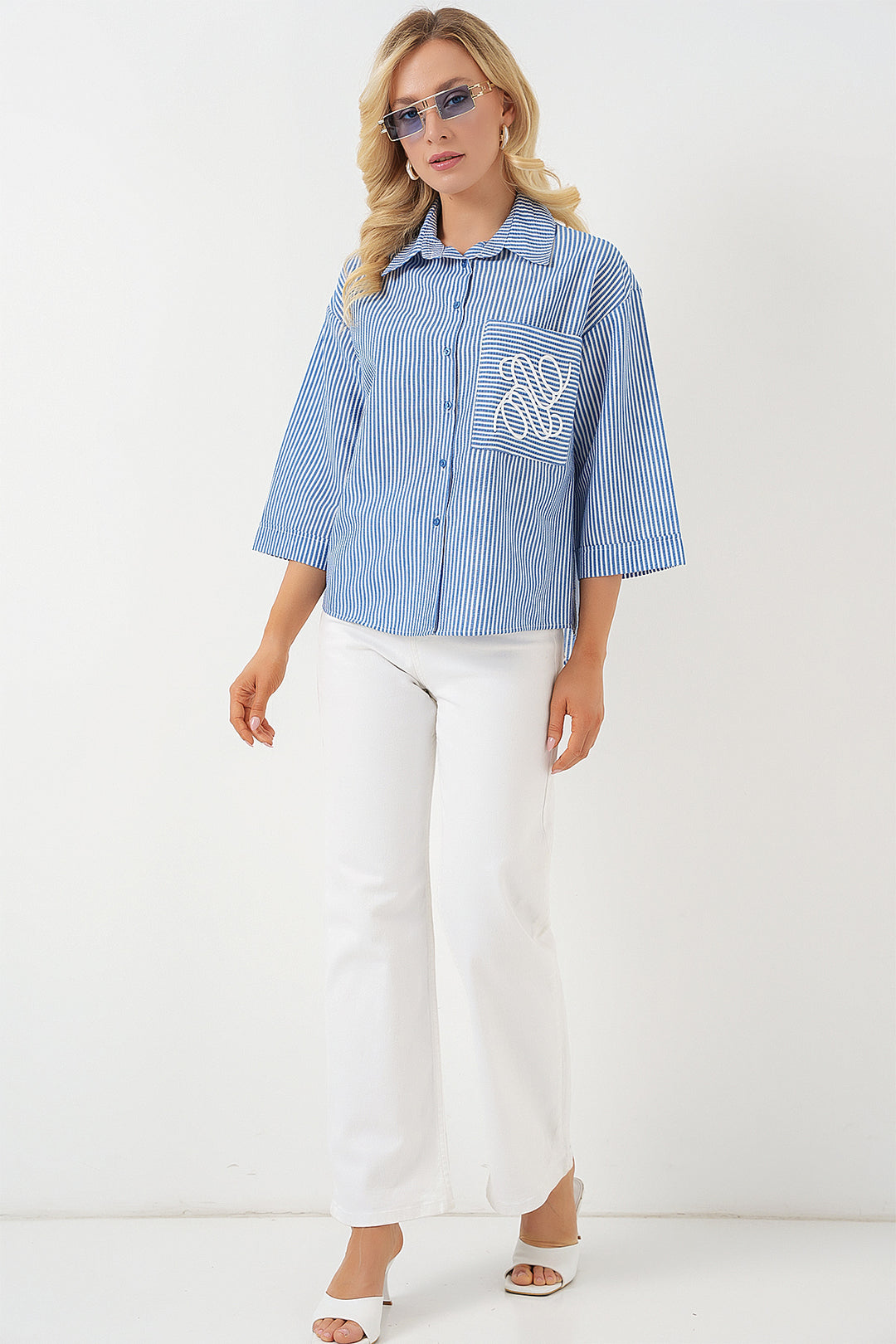 BGD Women Women's Single Pocket Embroidered Shirt 20328 - Navy Blue - Jūrmala