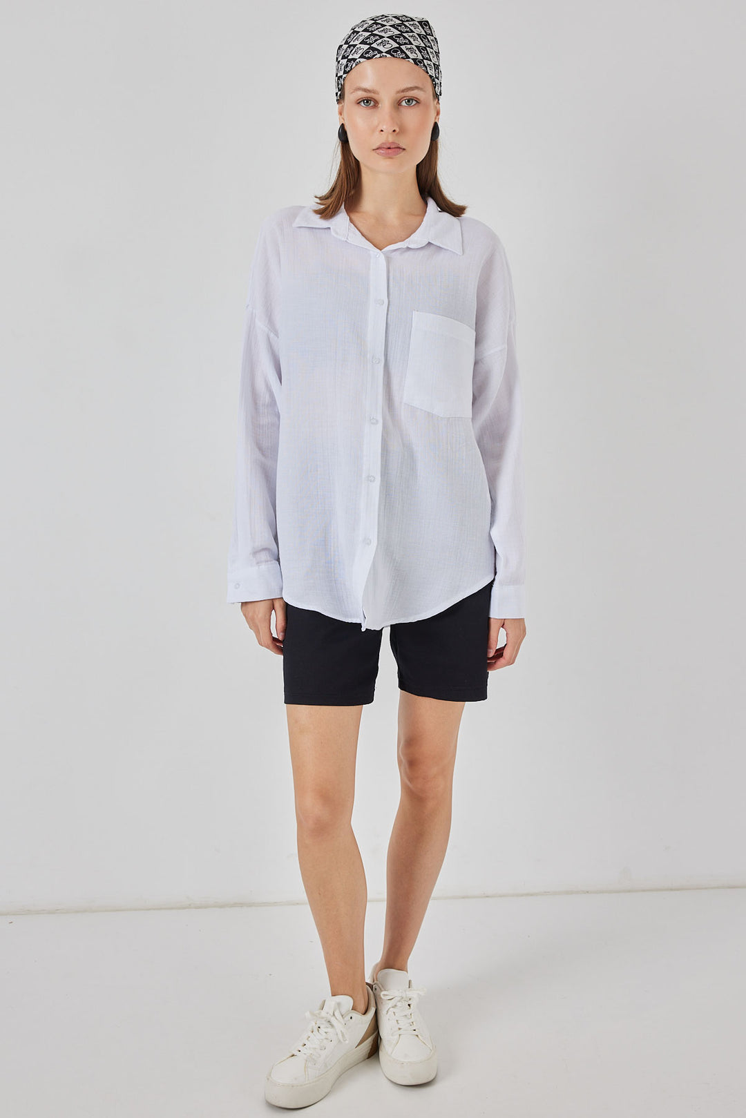 BGD Women Woman Single Pocket Oversized Muslin Shirt 20353 - White - East Ham