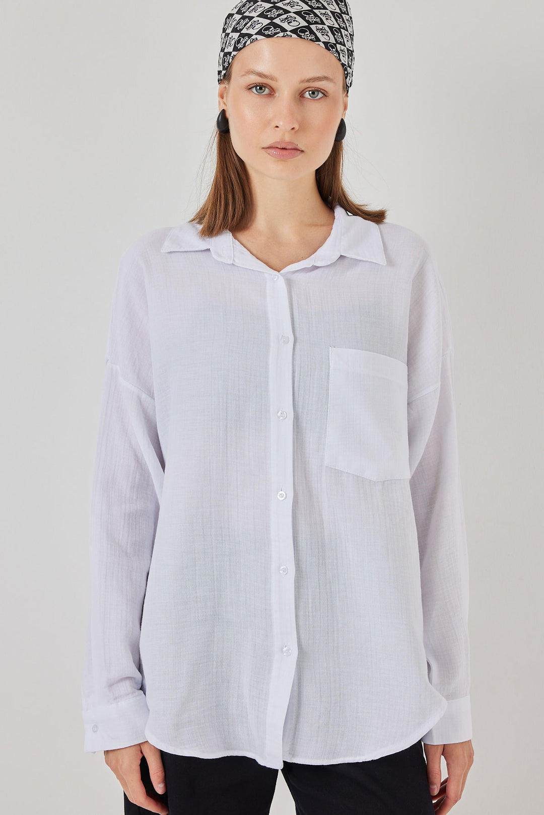 BGD Women Woman Single Pocket Oversized Muslin Shirt 20353 - White - East Ham