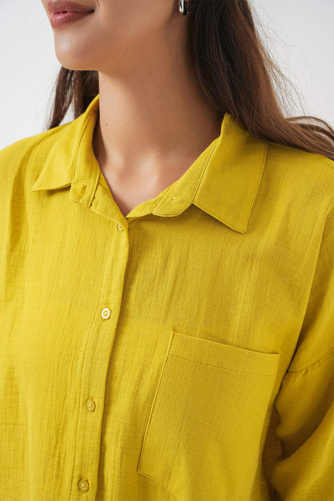 BGD Women Woman's Single Pocket Oversized Muslin Shirt 20353 - Mustard - Aalen
