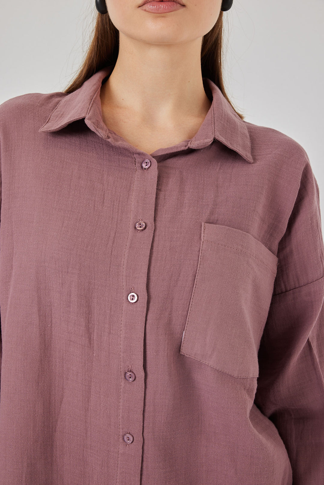 BGD Women Woman Single Pocket Oversized Muslin Shirt 20353 - Dark Lilac - Schagen