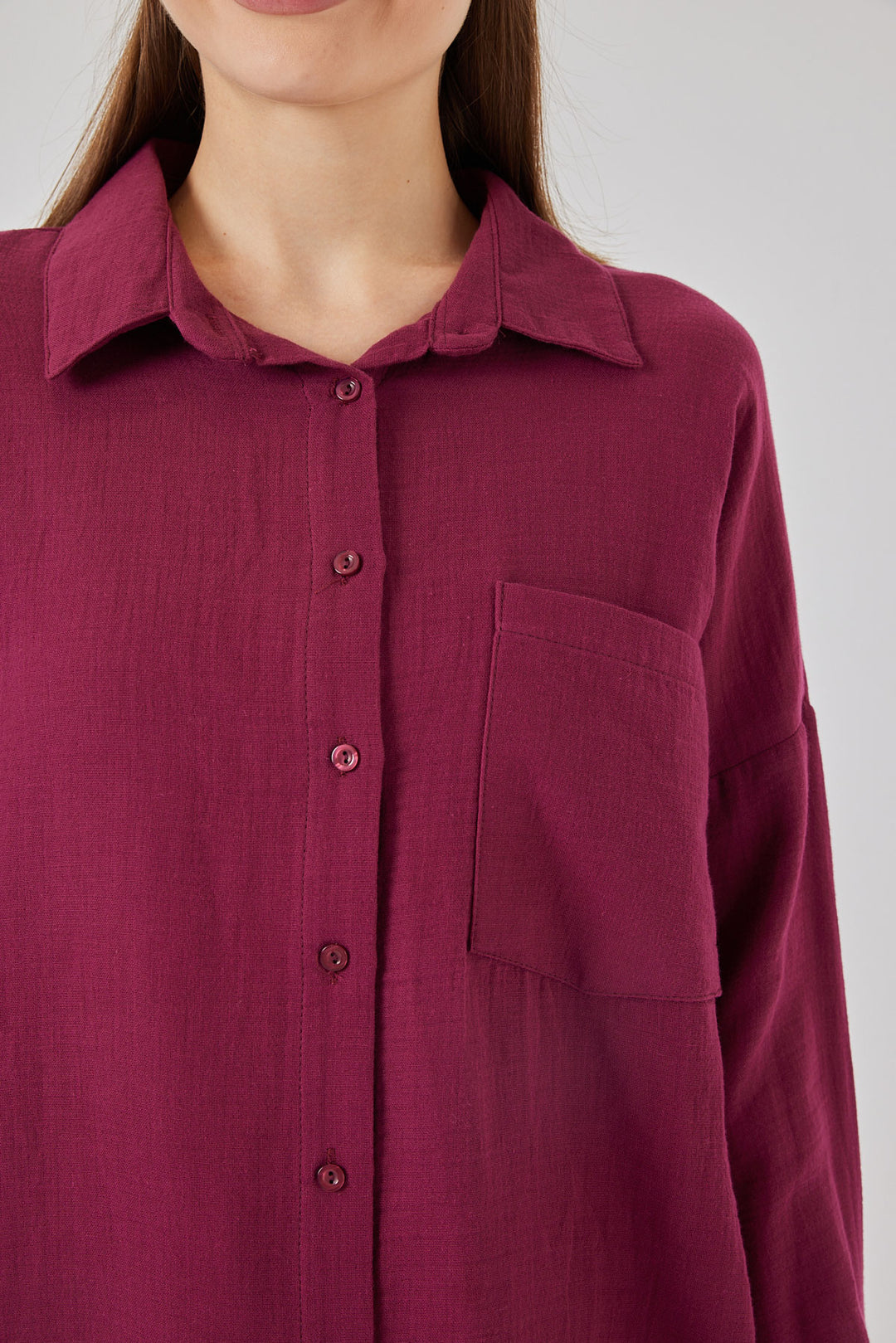 BGD Women Woman Single Pocket Oversized Muslin Shirt 20353 - Purple - Texcoco