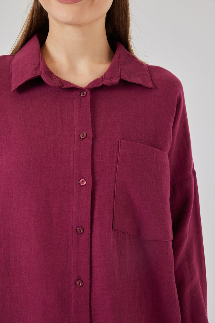 BGD Women Woman Single Pocket Oversized Muslin Shirt 20353 - Purple - Texcoco