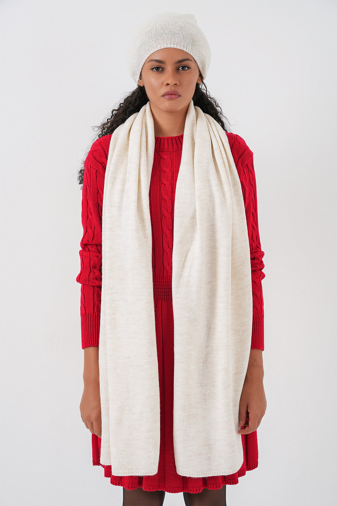 BGD Women Kadın Triko Atkı Bere 15939 - Ekru - Palenque