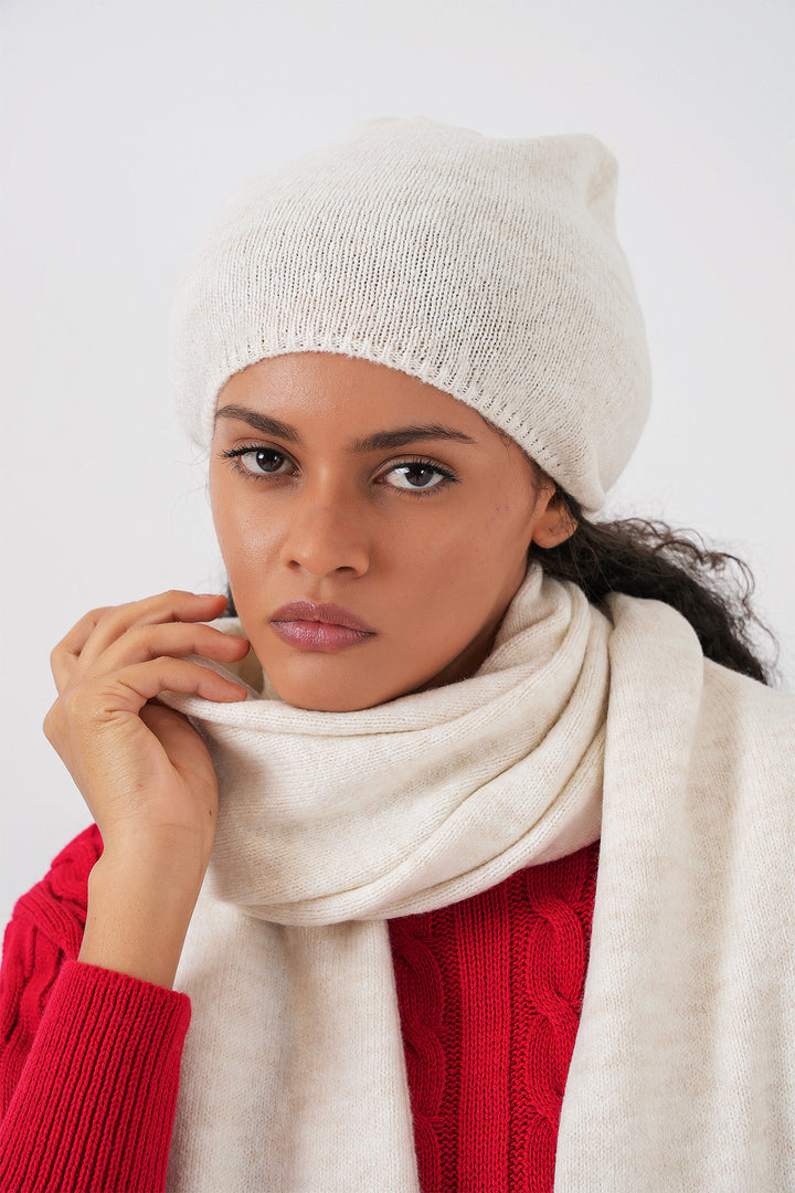 BGD Women Kadın Triko Atkı Bere 15939 - Ekru - Palenque