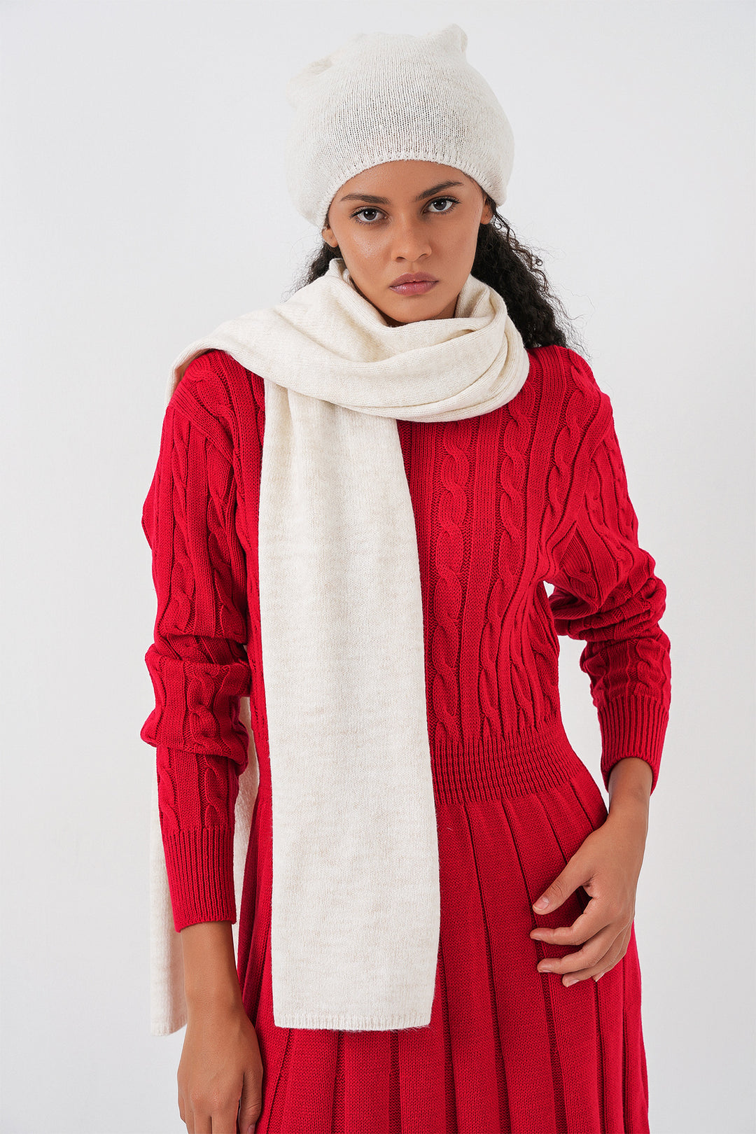 BGD Women Kadın Triko Atkı Bere 15939 - Ekru - Palenque