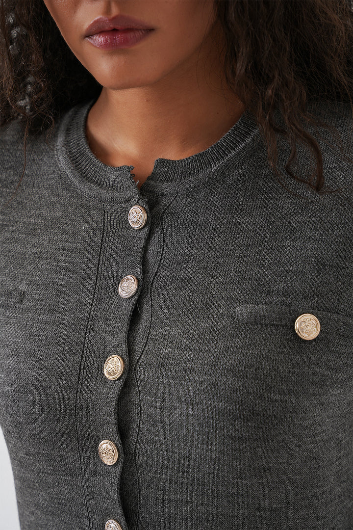 BGD Women Women's Knit Cardigan Skirt Set 15942 - Anthracite - Costa Mesa