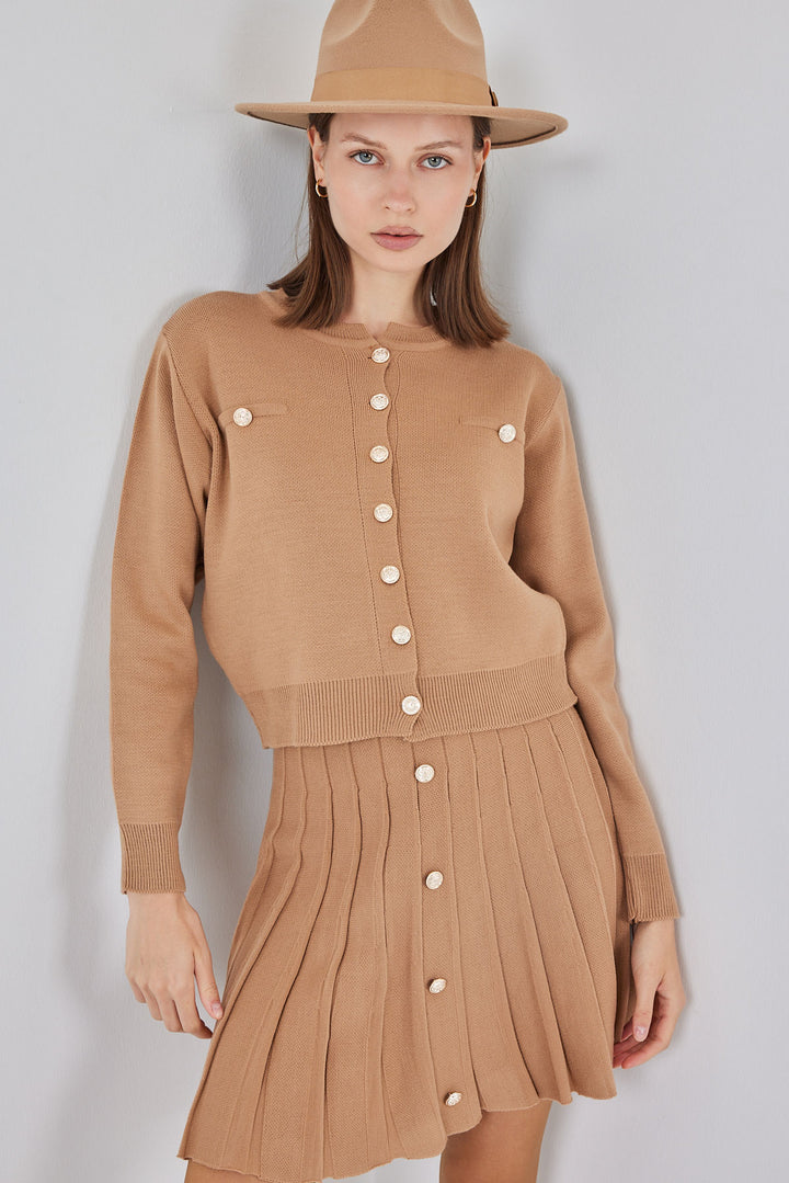 BGD Women Women's Knit Cardigan Skirt Set 15942 - Biscuit - Podujevë