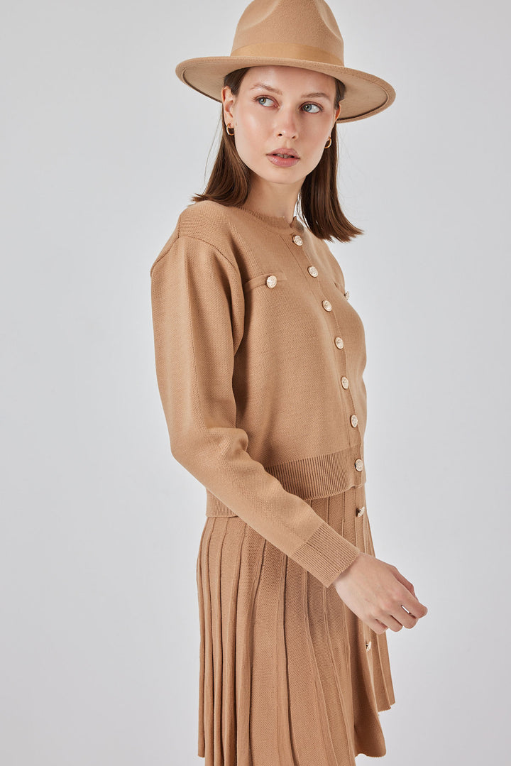 BGD Women Women's Knit Cardigan Skirt Set 15942 - Biscuit - Podujevë