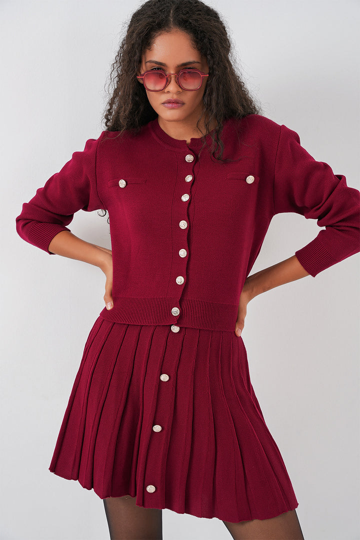 BGD Women Women's Knit Cardigan Skirt Set 15942 - Burgundy - Königs Wusterhausen