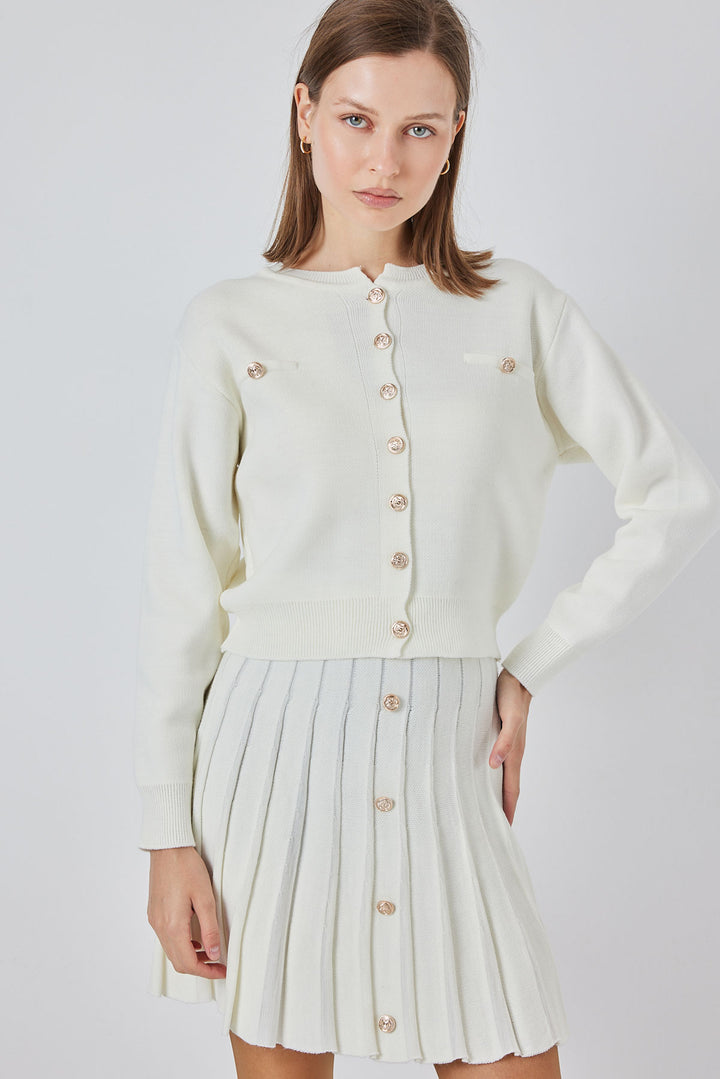 BGD Women Women's Knit Cardigan Skirt Set 15942 - Ecru - Guiseley