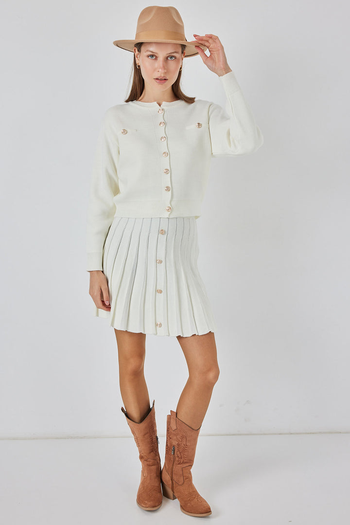 BGD Women Women's Knit Cardigan Skirt Set 15942 - Ecru - Guiseley