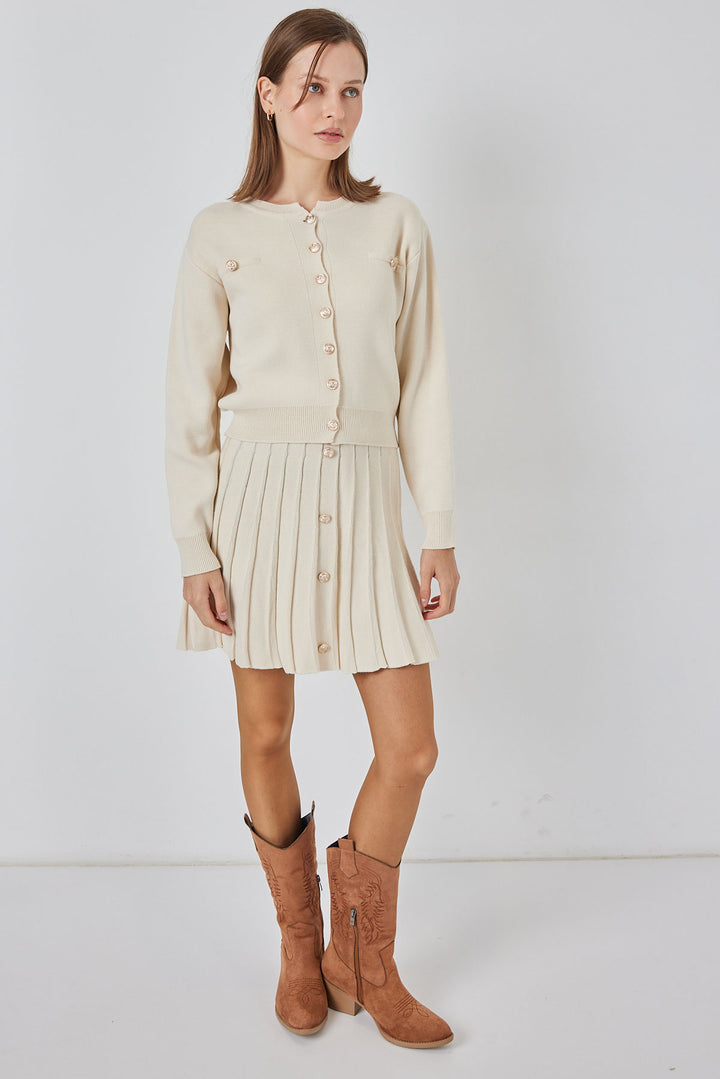 BGD Women Women's Knit Cardigan Skirt Set 15942 - Cream - Hornchurch