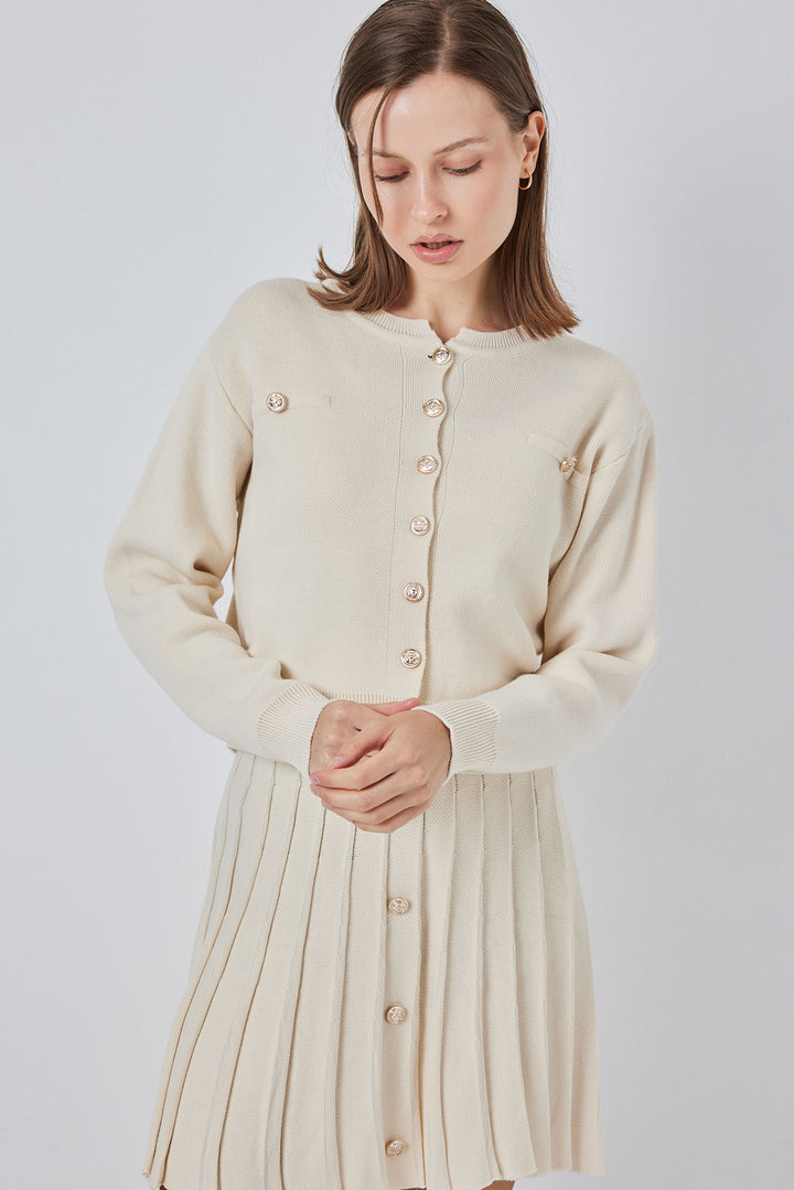 BGD Women Women's Knit Cardigan Skirt Set 15942 - Cream - Hornchurch