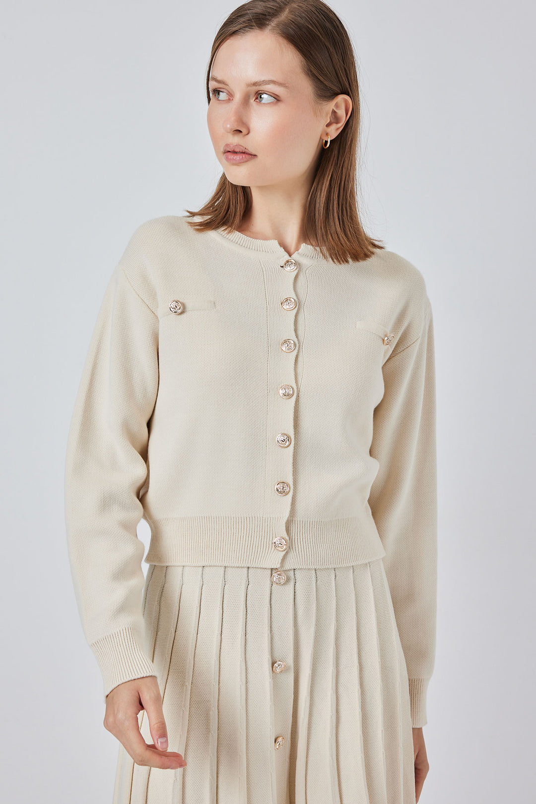 BGD Women Women's Knit Cardigan Skirt Set 15942 - Cream - Hornchurch