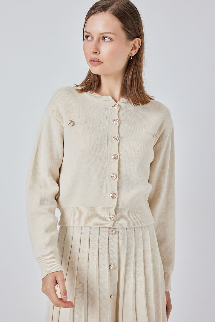 BGD Women Women's Knit Cardigan Skirt Set 15942 - Cream - Hornchurch