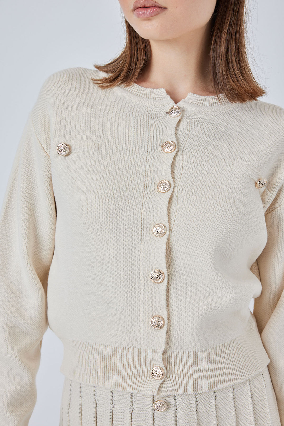 BGD Women Women's Knit Cardigan Skirt Set 15942 - Cream - Hornchurch