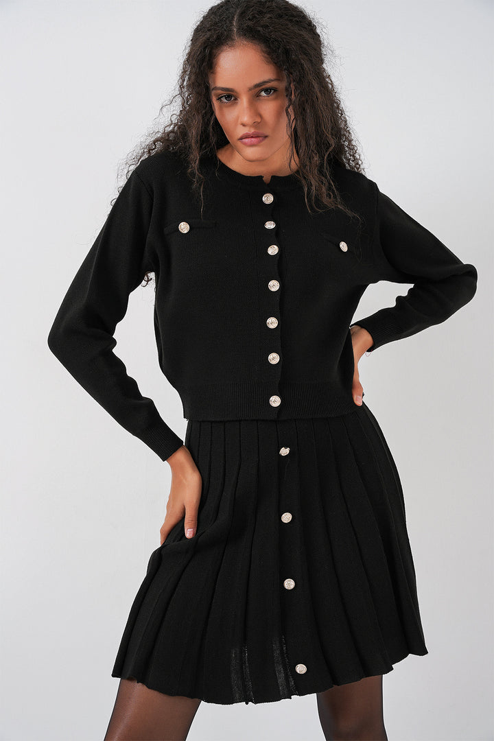 BGD Women Women's Knit Cardigan Skirt Set 15942 - Black - Hrodna