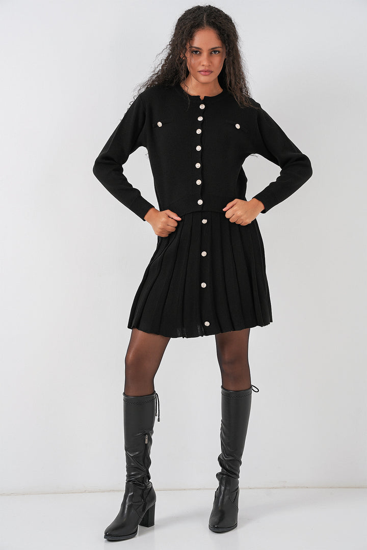 BGD Women Women's Knit Cardigan Skirt Set 15942 - Black - Hrodna