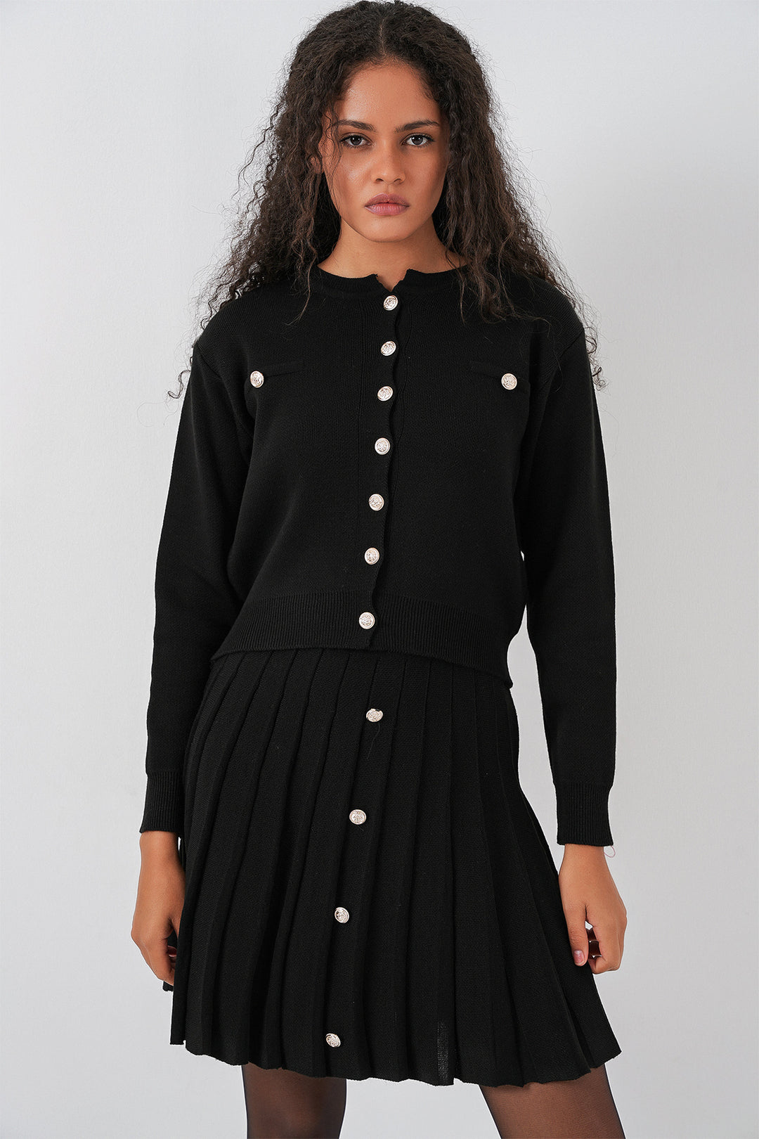 BGD Women Women's Knit Cardigan Skirt Set 15942 - Black - Hrodna