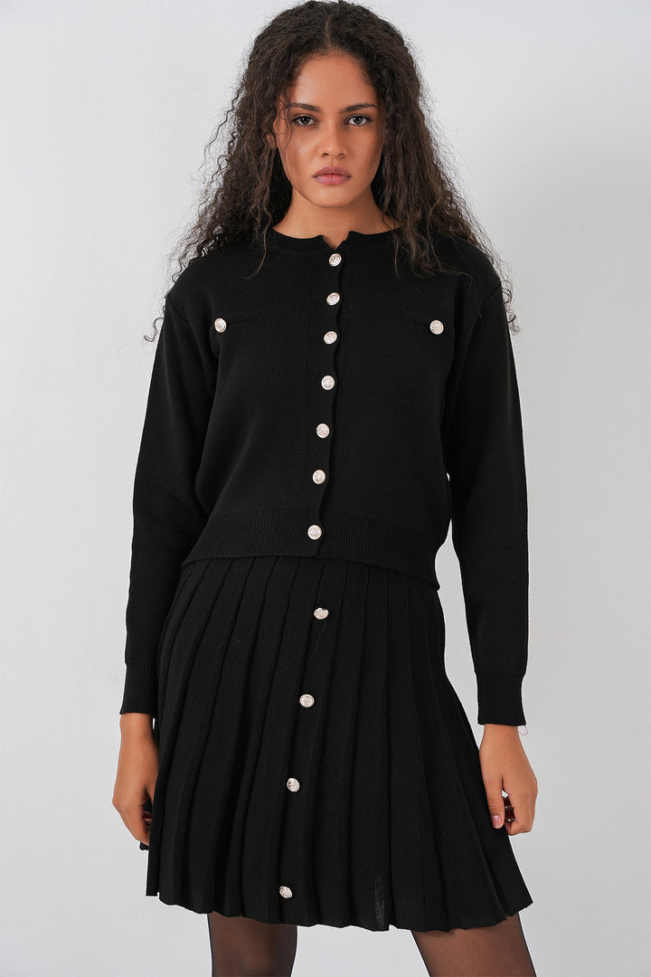 BGD Women Women's Knit Cardigan Skirt Set 15942 - Black - Hrodna