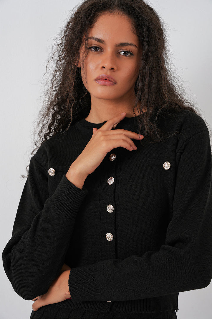 BGD Women Women's Knit Cardigan Skirt Set 15942 - Black - Hrodna