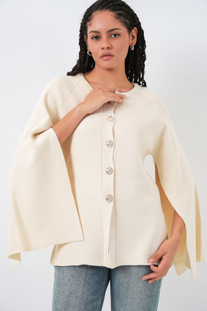 BGD Women Kadın Triko Panço Hırka 15965 - Ekru - Apatzingan de la Constitucion